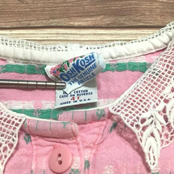 OshKosh B'Gosh Vintage Flower Dress Size 4T Pink White Floral Stem Made in USA - Picture 4 of 6